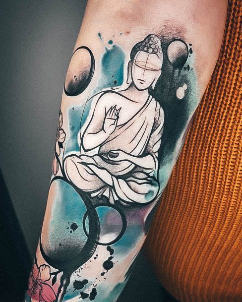 Buddha Tattoo For Ladies Watercolor Outer Space Themed