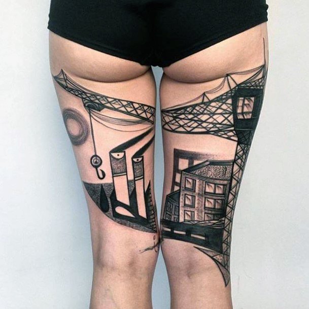 Building Tattoo Womens Thighs