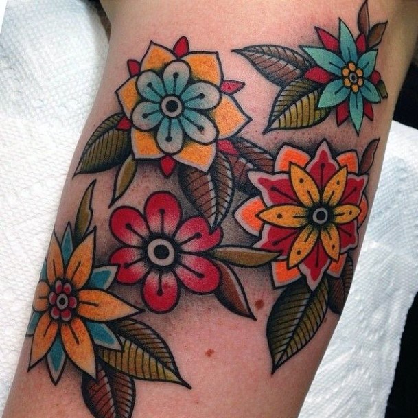 Bunch Of Flowers Traditional Tattoo Women