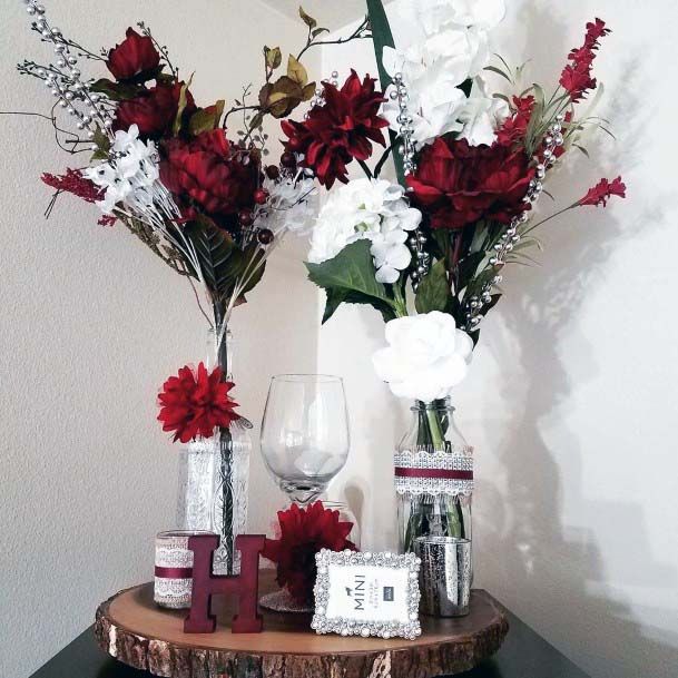 Burgundy And Pristine White Florals Wedding Decor