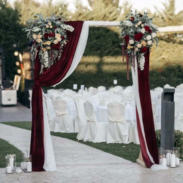 Burgundy And White Wedding Platform Decor