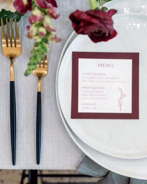 Burgundy Border On Menu Wedding Decorations