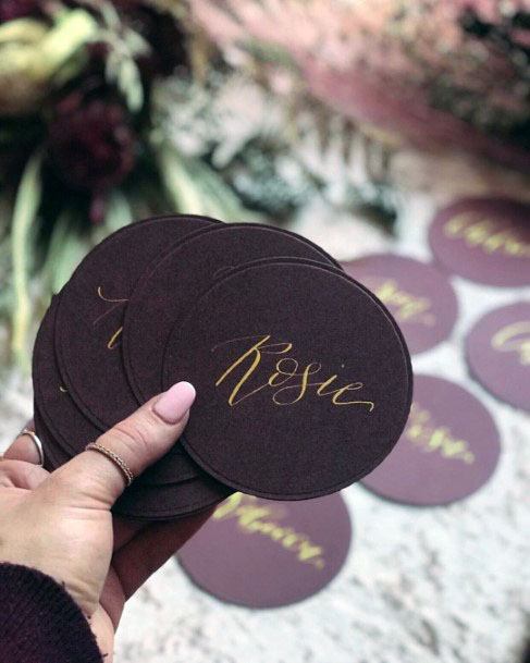 Burgundy Colored Circular Cards Wedding Decorations