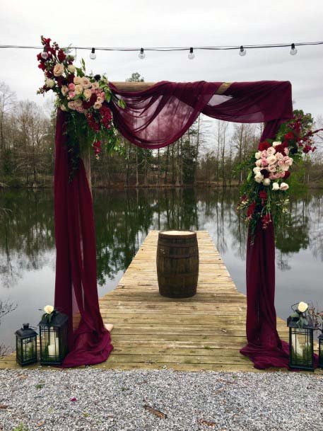 Burgundy Fabric On Platform Wedding Decorations