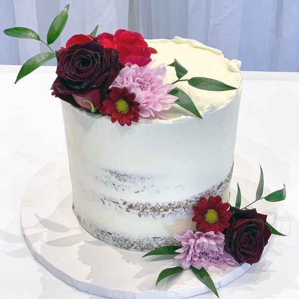 Burgundy Floral Icing Design On Cake Wedding Decorations