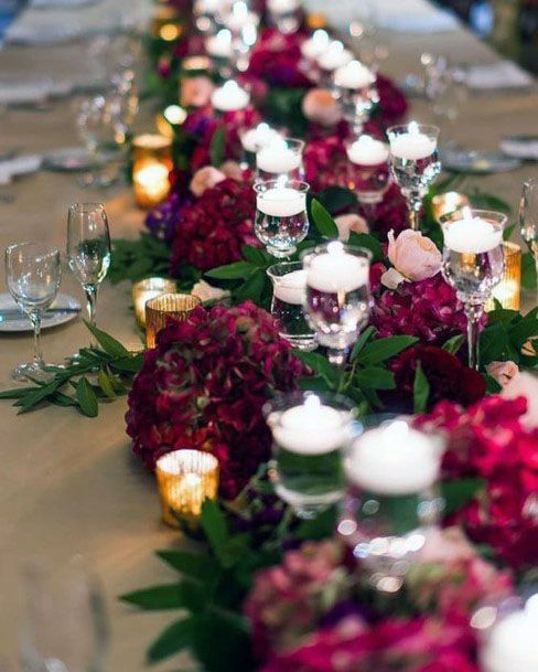 Burgundy Florals On Table Wedding Decorations