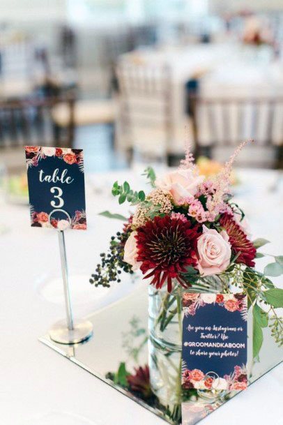 Burgundy Flower On Dining Table Wedding Decoration