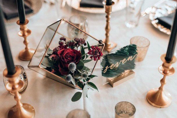 Burgundy In A Cubical Vase Wedding Decorations