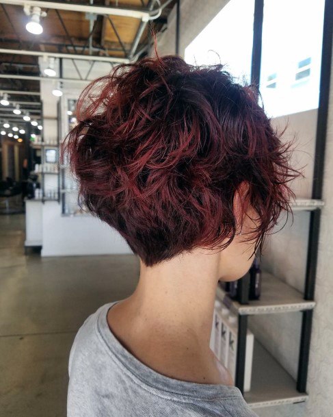 Burgundy Red Wedge With Curly Layers Throughout Hair Ideas For Women