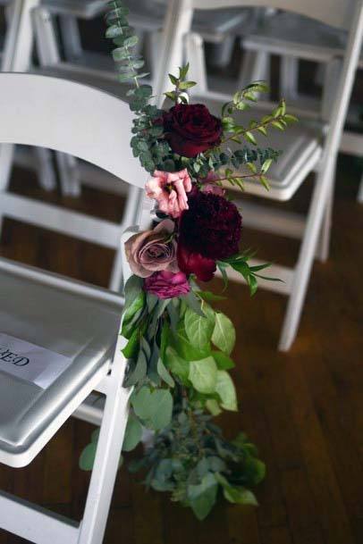 Burgundy Roses On Chair Wedding Decorations