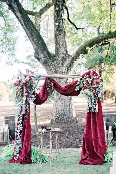 Burgundy Themed Wedding Platform Decoration