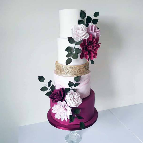 Burgundy White Gold Cake Wedding Decor