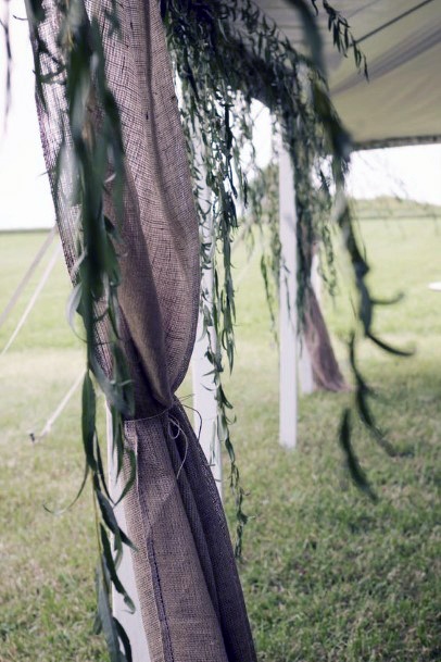 Burlap And White Curtains With Greens Wedding Decor