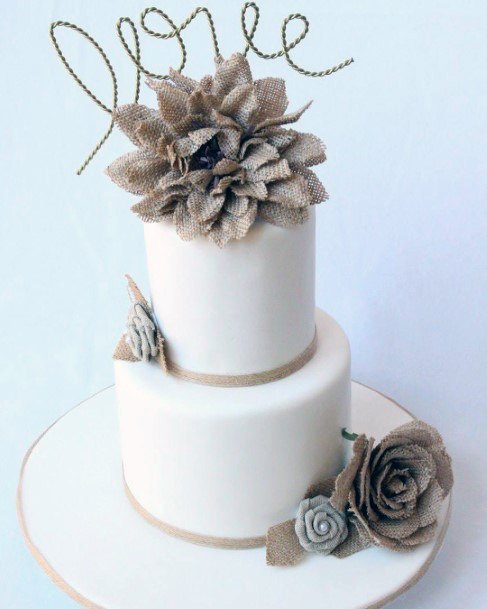 Burlap Florals On Wedding Cake Decor