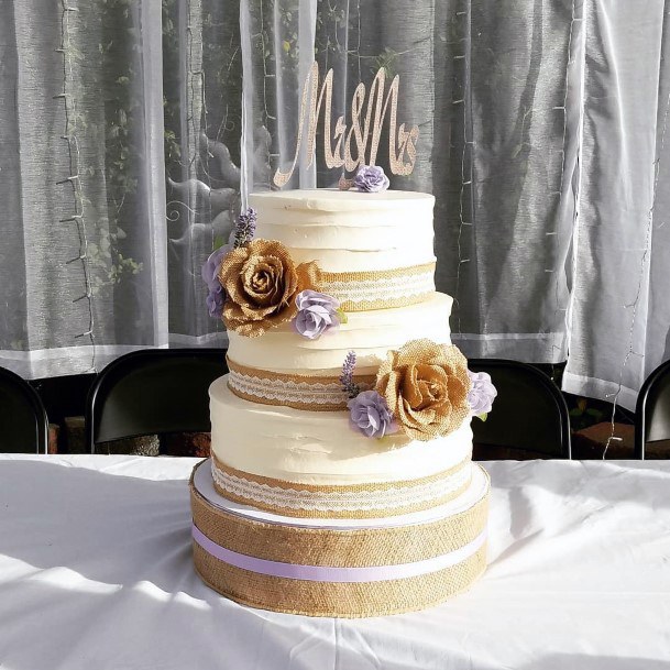 Burlap Flowers On Wedding Cake Decor