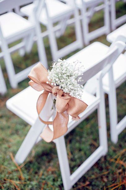 Burlap Ribbons And White Florals Wedding Chair Decor