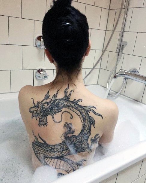 Burning Rage Dragon Tattoo For Women On Back