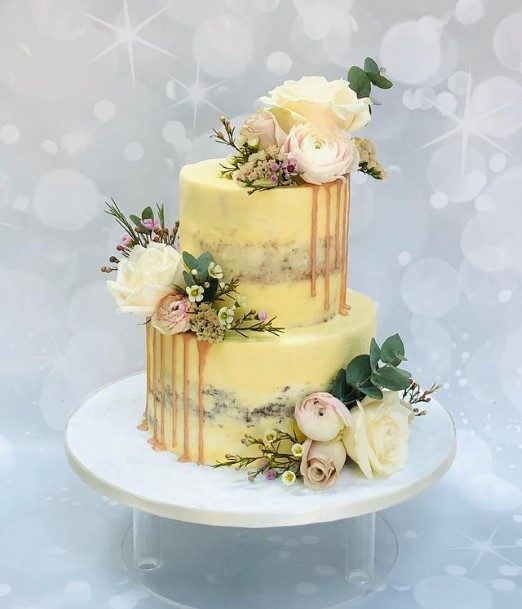 Butter Cup Yellow 2 Tier Wedding Cake