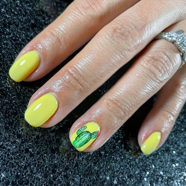 Butter Yellow Cactus Nails Women