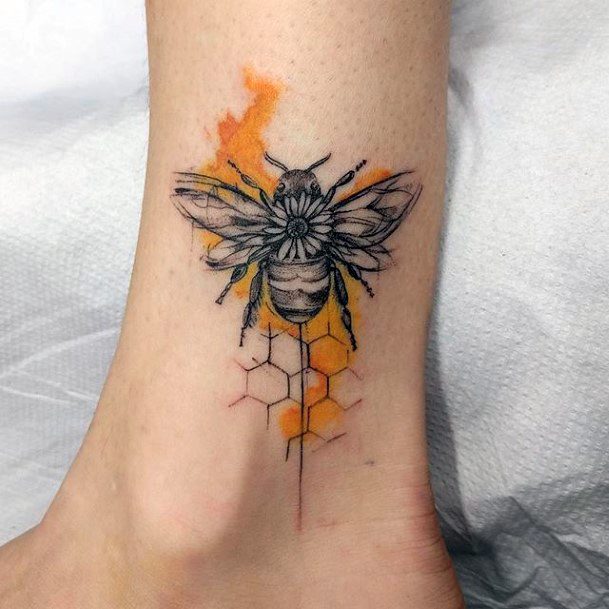 Buttercup Honey And Bee Tattoo Womens Ankles