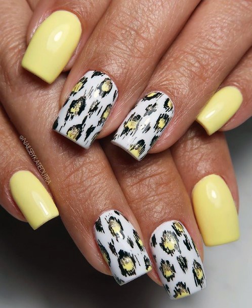 Buttercup Yellow Leopard Nails Women