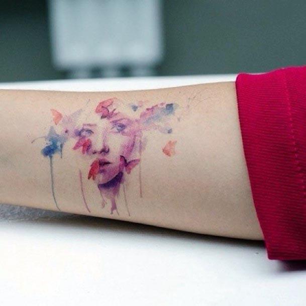 Butterflies On Face Watercolor Tattoo Womens Arms