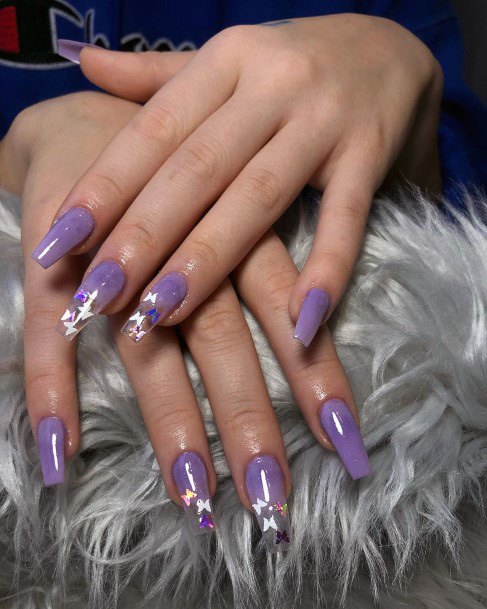 Butterflies On Light Purple Nails