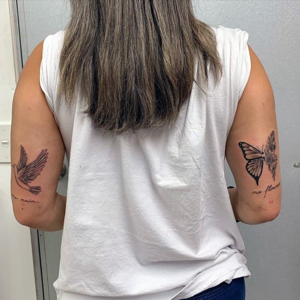Butterfly And Dove Tattoo Womens Upper Arms