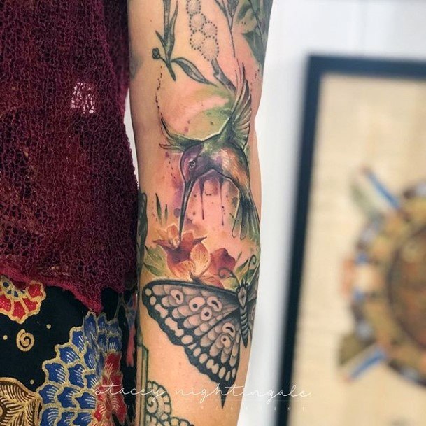 Butterfly Hummingbird Tattoo Womens Hands