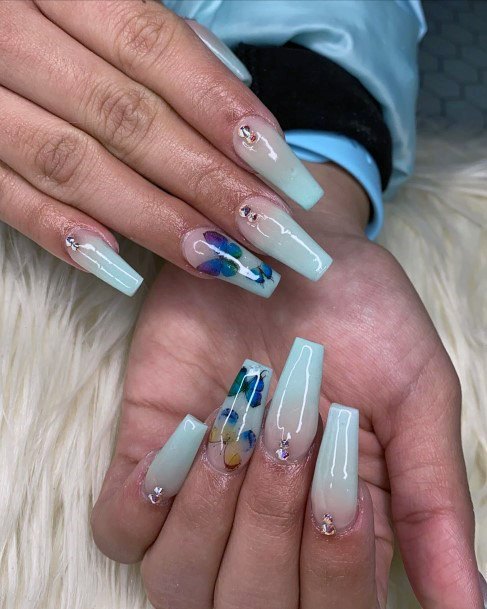 Butterfly Nails With Diamond Women