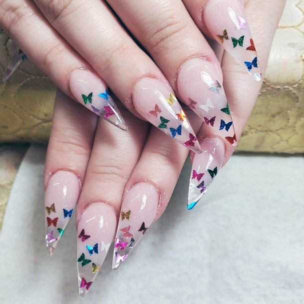 Butterfly Stickers On Transparent Nails Women