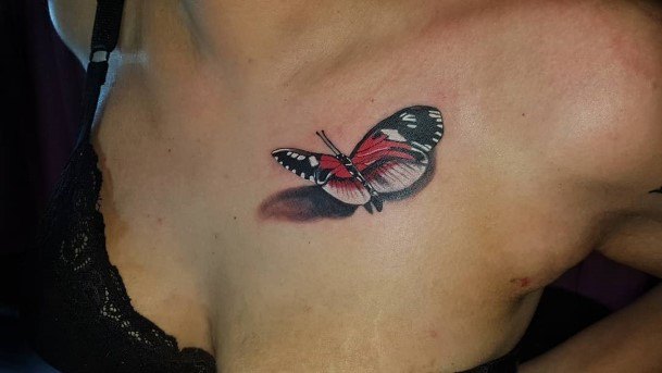 Butterfly Tattoo With Shadow Effect Womens Shoulder