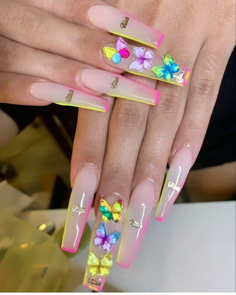 Butterfly Trio On Long Nails Women