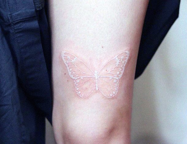 Butterfly White Ink Tattoo Women Arms