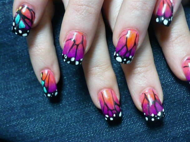 Butterfly Wings Design On Nails Women