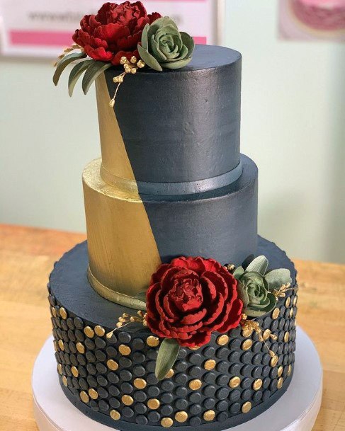 Button Design Blue And Gold Wedding Cake