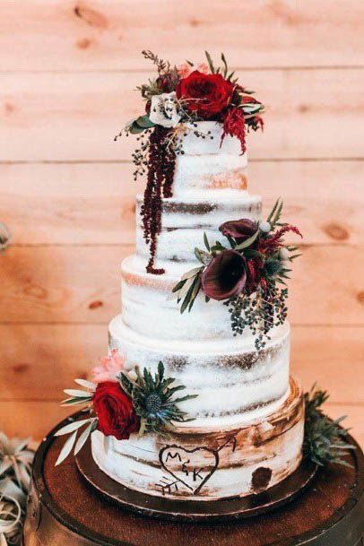 Cake With Red Wedding Flowers