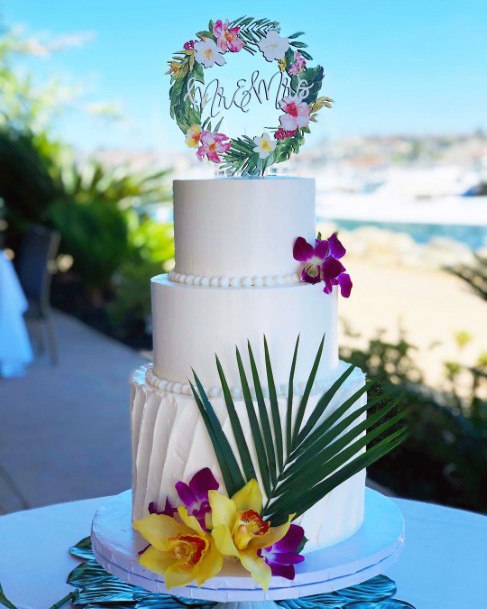 Cake With Tropical Wedding Flowers