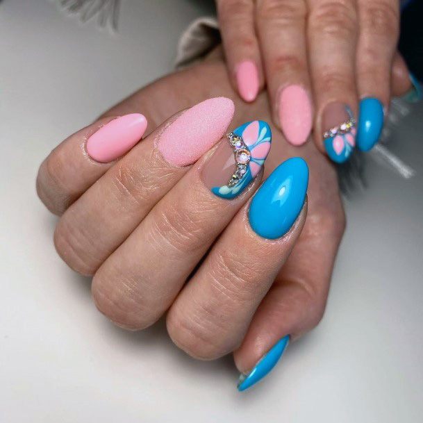 Calamine Pink And Blue Nails With Stones Women