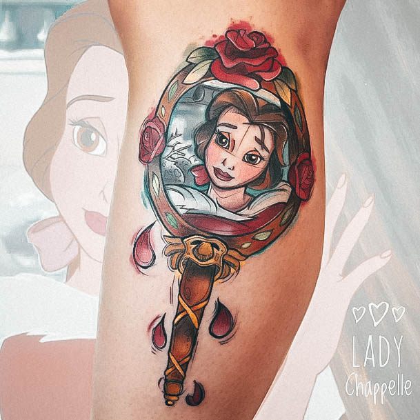 Calf Colorful Hand Mirror Belle Pretty Beauty And The Beast Tattoos Women