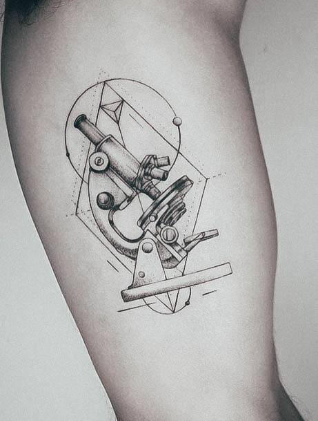 Calf Geometric Circle Triangle Girly Microscope Tattoo Ideas