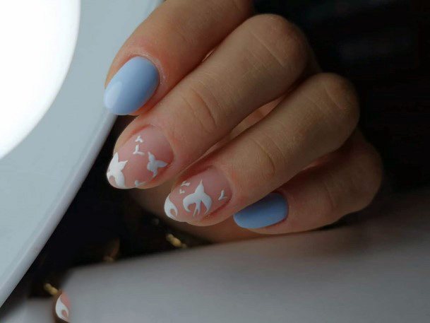 Calming Pink Blue And White Nail Art For Women