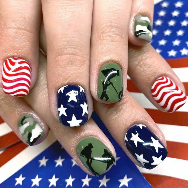 Camo Themed 4th Of July Nails