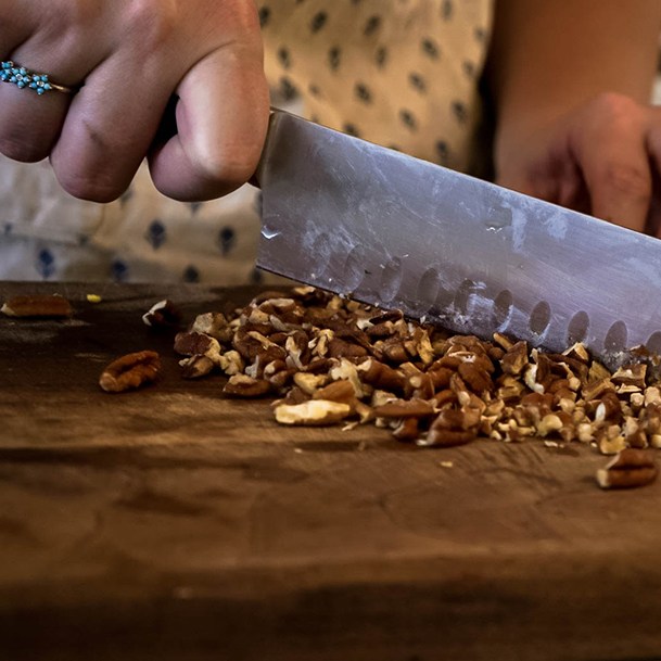 Candied Carrots Recipe Chopping Pecans