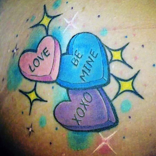 Candies With Words Heart Womens Themed Tattoo Ideas