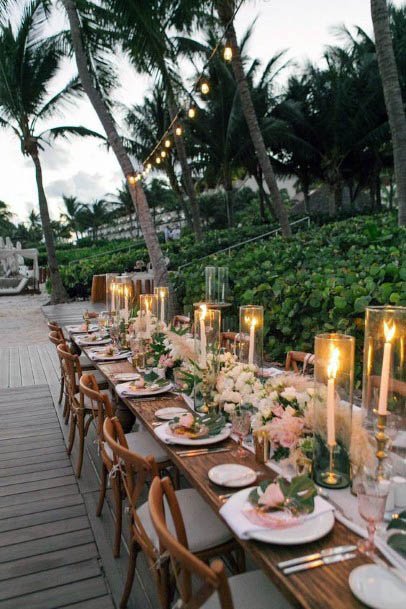Candle Lit Beach Wedding Flowers Table Decor