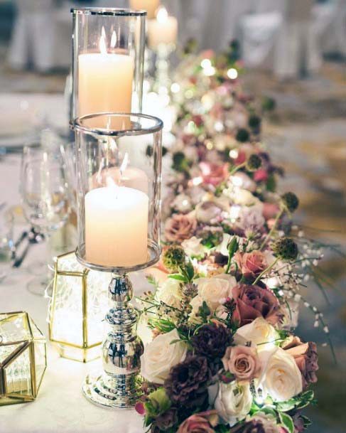 Candle Lit With Huge Roses Wedding Head Table Decor Idea