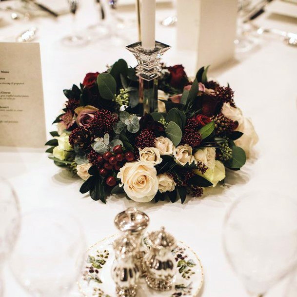 Candle Stand Silver With Roses Christmas Wedding Flowers