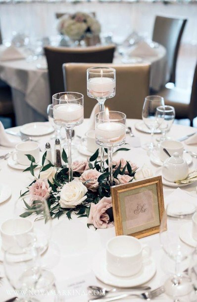 Candles And Blush Wedding Flowers Dining Decor