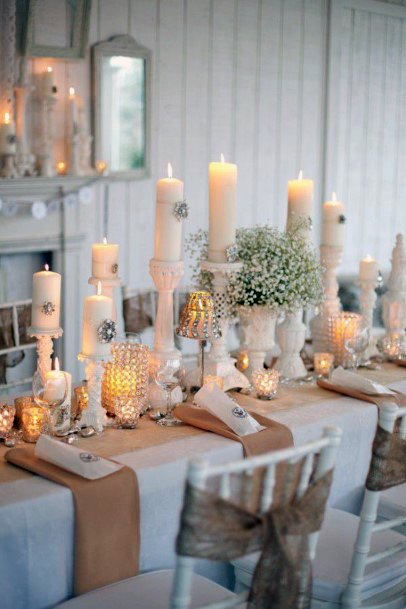 Candles And Burlap Table Decor Wedding